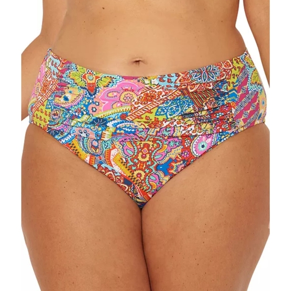 Bleu Rod Beattie Groovy Baby Printed Ruched Tummy-Control Bikini Bottoms - Picture 1 of 8